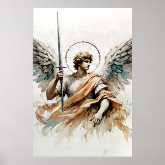 Poster Aquarelle de l'Archange Michel Art d'ange chrétien