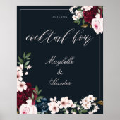 Poster Aquarelle de l'heure du cocktail Burgundy Navy Flo (Devant)