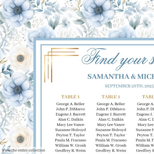 Poster Aquarelle de luxe Clair Bleu Or Plat