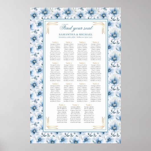 Poster Aquarelle de luxe Pastel Bleu Or Plat (Devant)