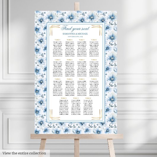 Poster Aquarelle de luxe Pastel Bleu Or Plat