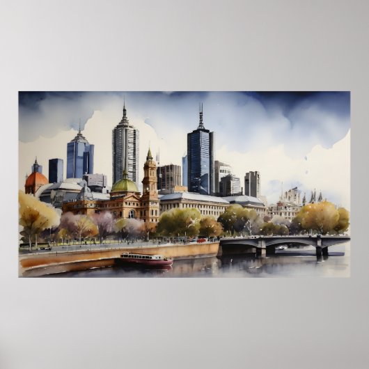 Poster Aquarelle de Melbourne (Devant)
