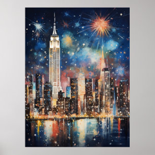 Poster Aquarelle de New York, Peinture, Nuit de la ville,