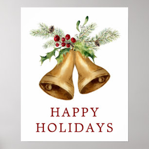 Poster Aquarelle de Noël   - gui et Bells de houx