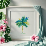Poster Aquarelle de palmiers tropicaux<br><div class="desc">Parfait pour les chambres, les bureaux et les espaces de vie dans votre maison de plage côtière. Cette impression tropicale présente une reproduction de mon art original peint à la main dans les tons bleus, verts et turquoise. Pour en savoir plus sur l'art tropical de Victoria Grigaliunas de Do Tell...</div>