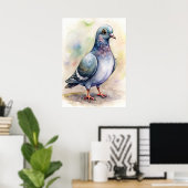 Poster Aquarelle de pigeon fantaisiste, illustration de l (Bureau à domicile)