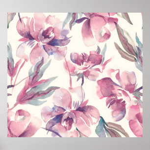 Poster Aquarelle de pivoines : arrière - plan floral tran