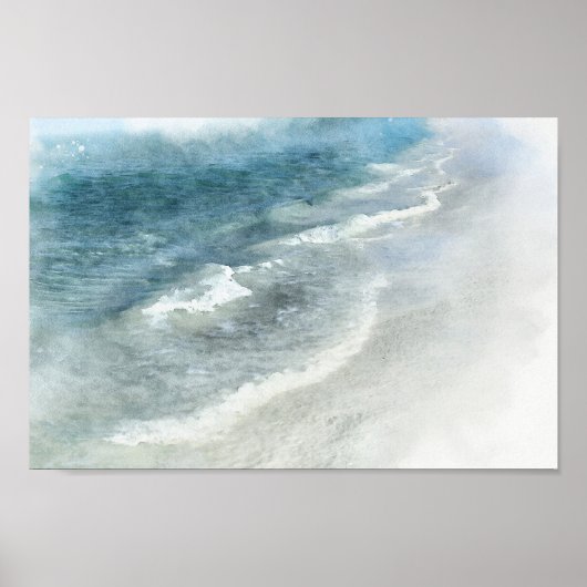 Poster Aquarelle de plage - Turquoise côtier Vagues bleu  (Devant)