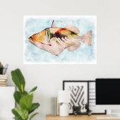 Poster Aquarelle de poisson-trigre hawaïen (Bureau à domicile)