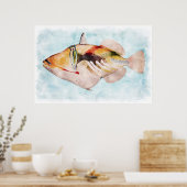 Poster Aquarelle de poisson-trigre hawaïen (Cuisine)