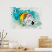 Poster Aquarelle de poisson tropical hawaïen - Papillons (Cuisine)