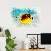 Poster Aquarelle de poisson tropical hawaïen - Papillons (Bureau à domicile)