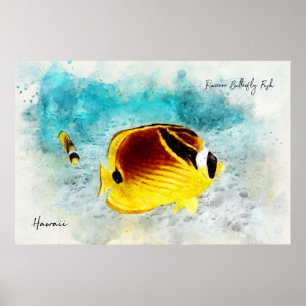 Poster Aquarelle de poisson tropical hawaïen - Papillons