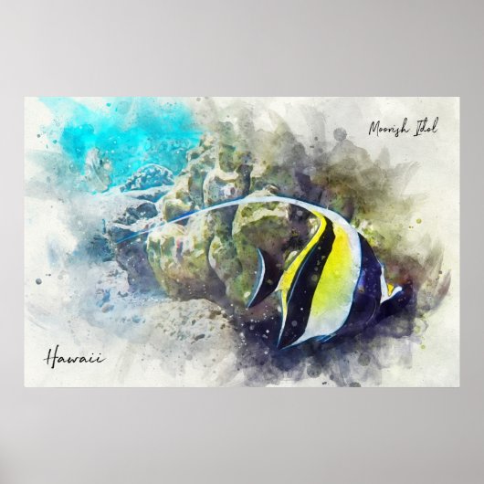 Poster Aquarelle de poisson tropicale hawaïenne - Idole m (Devant)