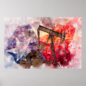 Poster Aquarelle de pompe à huile du Texas avec art du dr (Devant)