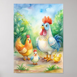 Poster Aquarelle de poulet fantaisiste