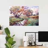 Poster Aquarelle de rivière rurale  (Bureau à domicile)