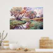 Poster Aquarelle de rivière rurale  (Cuisine)