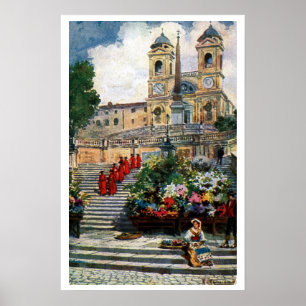 Poster Aquarelle de Rome vintage Trinita dei Monti