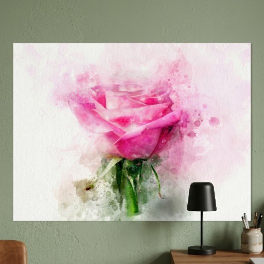 Poster Aquarelle de rose rose sur fond blanc