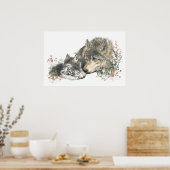 Poster Aquarelle des animaux de bois Loup Maman Cubes (Cuisine)