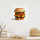 Poster Aquarelle Dessin de Cheeseburger (Cuisine)