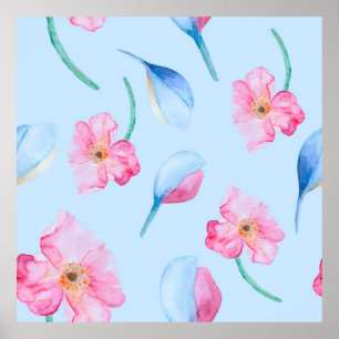 Poster Aquarelle dessinée à la main avec motif rose