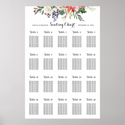 Poster Aquarelle d'hiver Mariage floral assis par table (Devant)