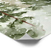 Poster Aquarelle d'hiver moderne Forêt verte avec neige (Coin)