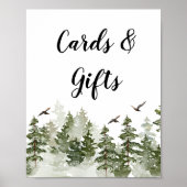 Poster Aquarelle d'hiver moderne Forêt verte avec neige (Devant)