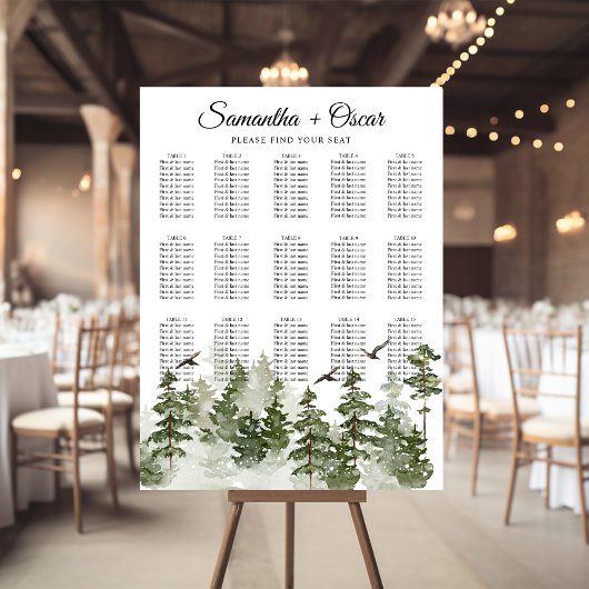 Poster Aquarelle d'hiver moderne Forêt verte avec neige