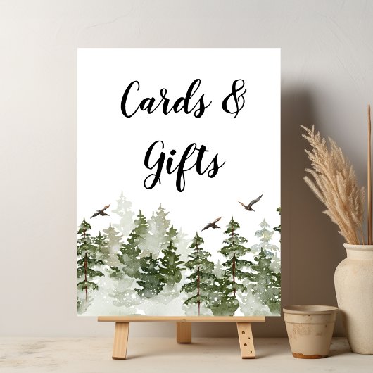 Poster Aquarelle d'hiver moderne Forêt verte avec neige