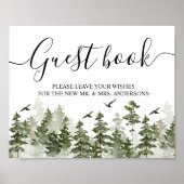 Poster Aquarelle d'hiver moderne Forêt verte avec neige (Devant)