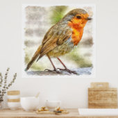 Poster Aquarelle d'hiver Robin de Noël (Cuisine)