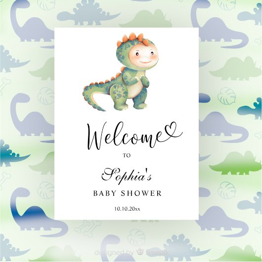 Poster Aquarelle Dinosaur - baby shower de bienvenue