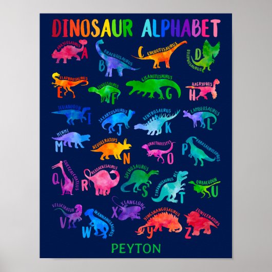 Poster Aquarelle Dinosaure Alphabet Dino coloré enfants (Devant)
