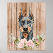 Poster Aquarelle Doberman & Fleurs (Devant)