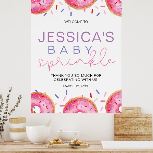 Poster Aquarelle Donuts bébé fille aspersion douche (Cuisine)