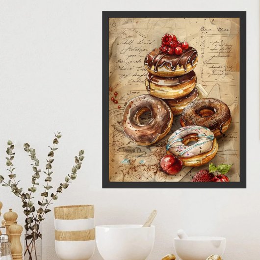 Poster Aquarelle Donuts Nostalgique Dessert Art