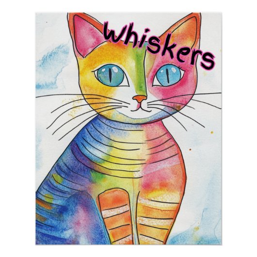Poster Aquarelle douce Illustration d'un chat-Whiskers (Devant)