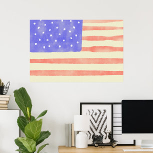 Poster Aquarelle drapeau américain rustique USA