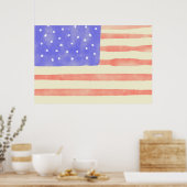 Poster Aquarelle drapeau américain rustique USA (Cuisine)