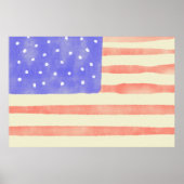 Poster Aquarelle drapeau américain rustique USA (Devant)