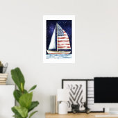Poster Aquarelle drapeau américain vole sous les étoiles (Bureau à domicile)