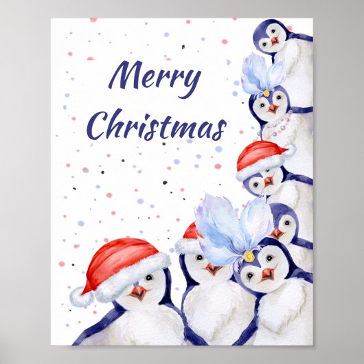 Poster Aquarelle drôle de pingouins de Noël (Devant)