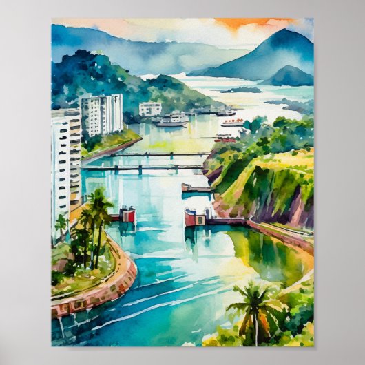 Poster Aquarelle du canal de Panama (Devant)