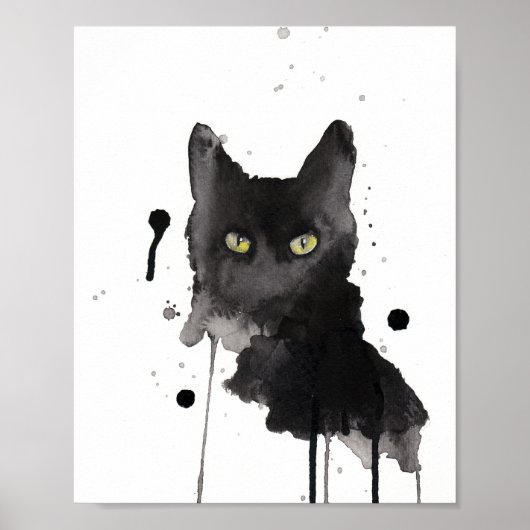 Poster aquarelle du chat noir (Devant)