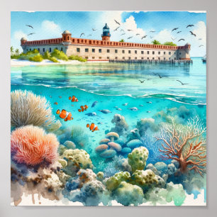 Poster Aquarelle du Fort du parc national des Tortugas