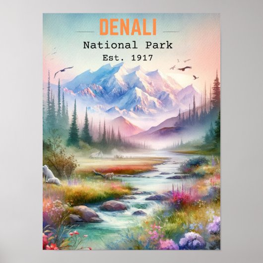 Poster Aquarelle du mont Alaska du parc national Denali (Devant)