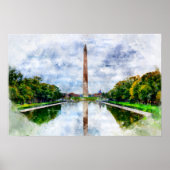 Poster Aquarelle du monument Washington avec reflet (Devant)